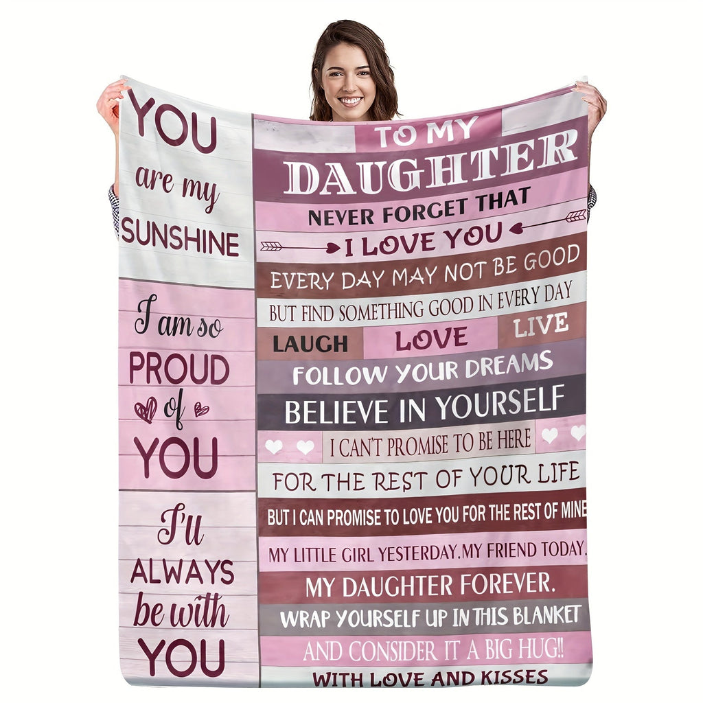 1pc To My Daughter Blanket Creative Text Letter For Daughter Soft Blanket Flannel Blanket For Couch Sofa Office Bed Camping Travel, Multi-purpose Gift Blanket For All Season Lootquake LLC