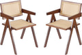 Rattan Dining Chairs Set of 2, Mid Century Modern Armchairs, Wooden Kitchen Chairs for Dining Room, Living Room, Walnut