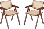 Rattan Dining Chairs Set of 2, Mid Century Modern Armchairs, Wooden Kitchen Chairs for Dining Room, Living Room, Walnut