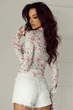 Pink Floral High Neck Sheath Mesh Top - Elegant & Stretchy | Femstylo