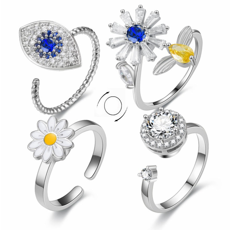 Turnable Rings Eyes Flowers Anxiety Rings For Women Fidget Spinner Ring Jewelry Pi-Mart