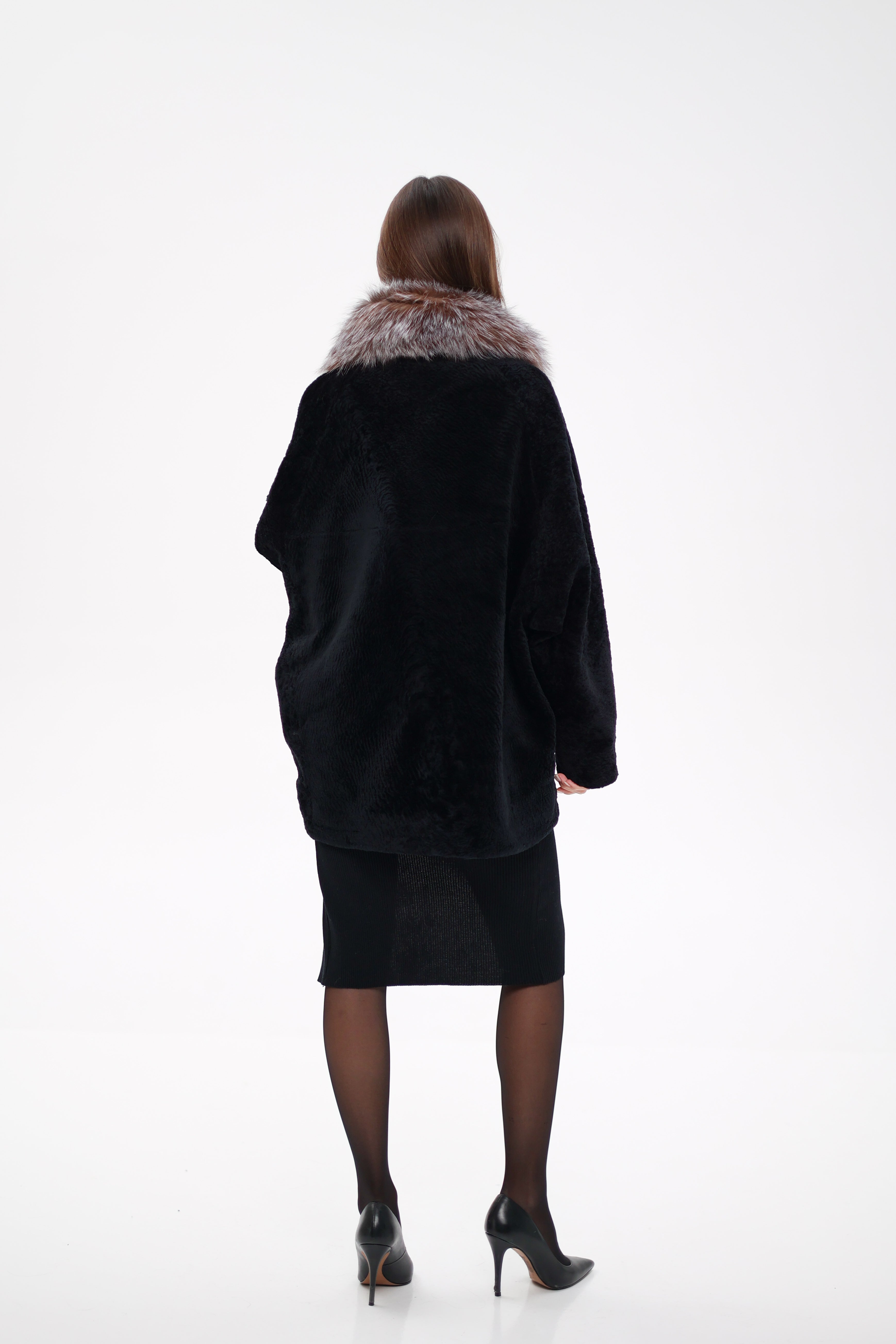 Palermo Genuine Astrakhan Silver Fox Trim Coat - SJB-DIAMOND ELITES