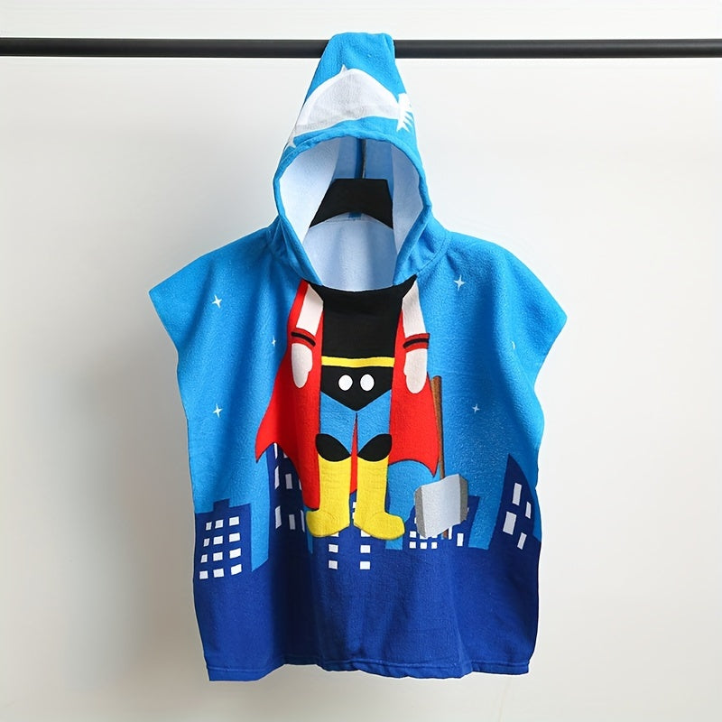 1pc Children's Bath Towel, Cartoon Pattern Hooded Bathrobe, Soft Microfiber Kids' Bath Towel, Soft Cloak Blanket, Wearable Beach Towel, Beach Essential, Bathroom Supplies Lootquake LLC