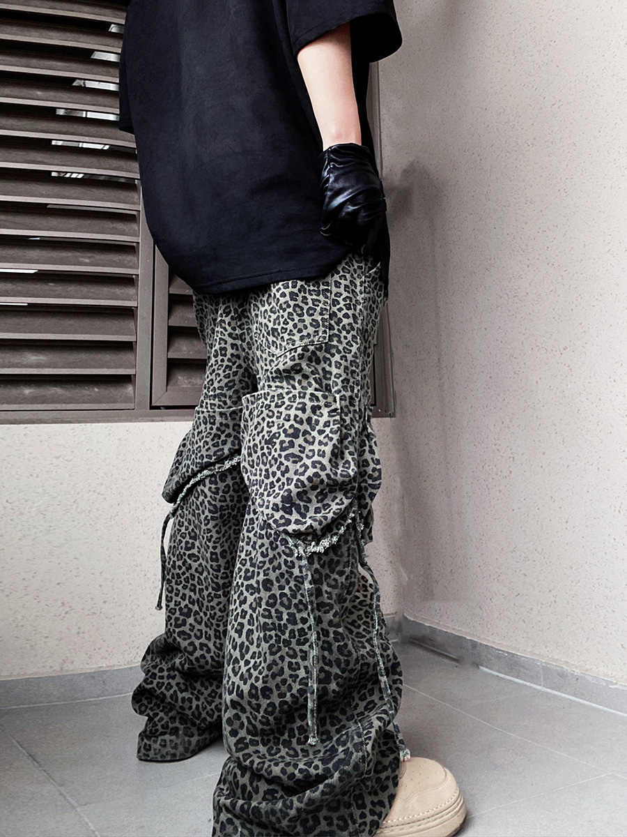Loose Straight Slightly Flared Workwear Casual Wide-leg Mopping Leopard Jeans Lootquake LLC