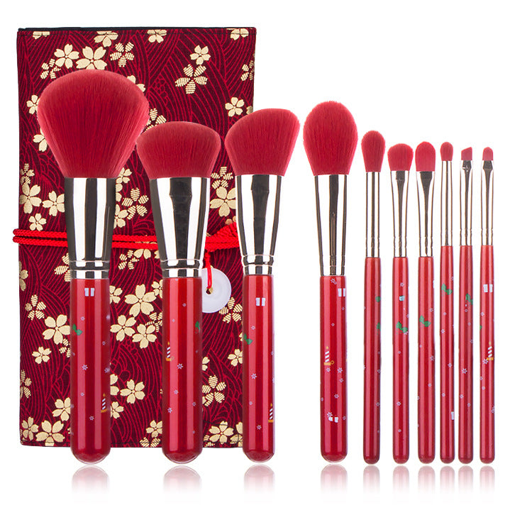 Christmas Portable Makeup Brush With Red Handle Pi-Mart