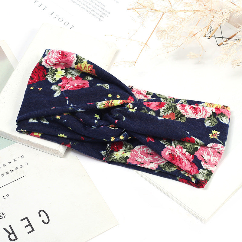 Sweat-absorbent And Anti-perspirant Bundled Headband With Wide-brimmed Print Headband Pi-Mart