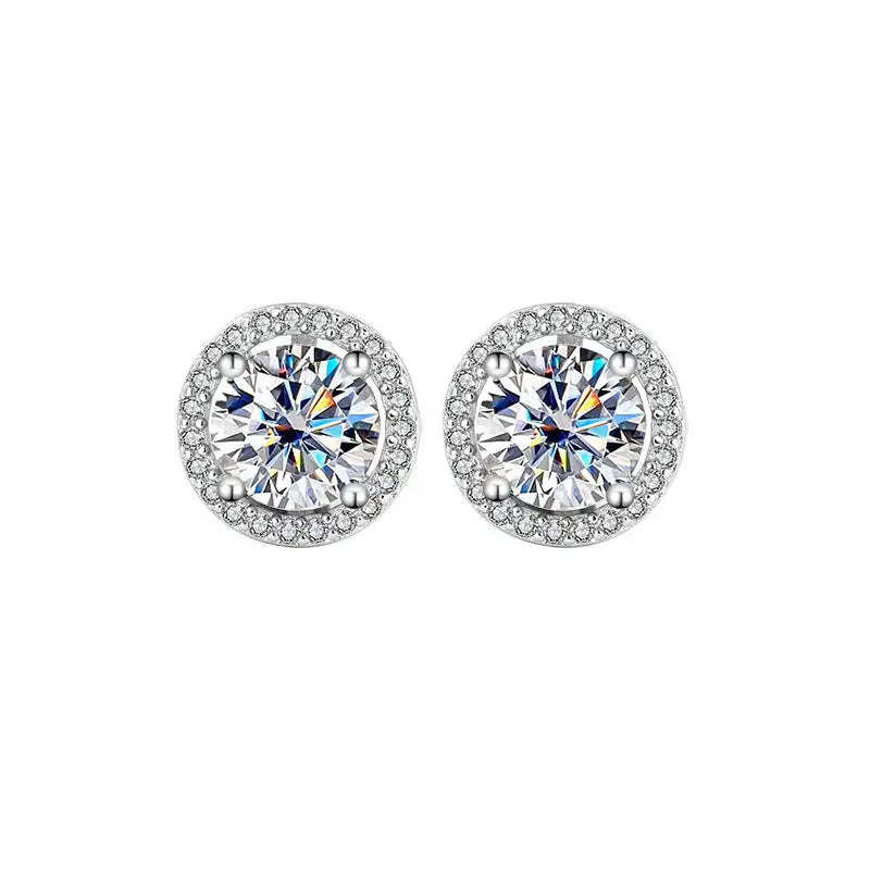 S925 Sterling Silver Moissanite Round Bag Three-piece Female Ring Necklace