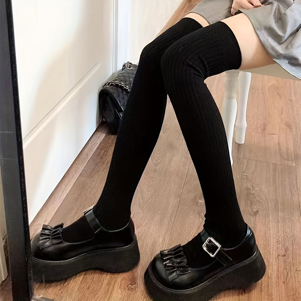 Women's Solid Ribbed Over-the-Knee Socks, Comfy & Warm Thicker Thigh High Socks Lootquake LLC