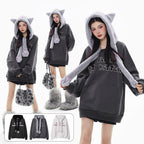 Fleece-lined Hooded Loose Pullover Sweatershirt Pi-Mart