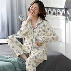 Elegant Women's Autumn And Winter Cotton-like Long Pajamas Two-piece Set Pi-Mart
