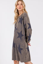 Modern Star Print Round Neck Dress Casual And Trendy Women’s Comfortable Soft Dress Stevvex