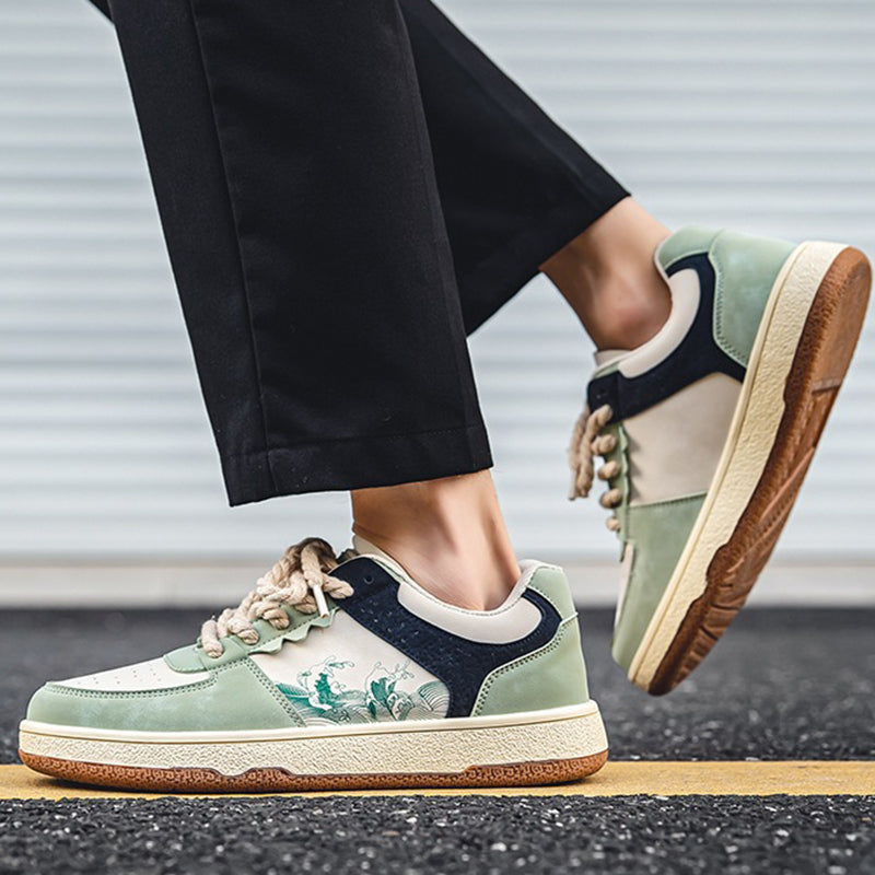 Lace-up Casual Shoes Men Soft Thick Sole Fashion Comfortable Breathable Flats Sneakers Student Platform Outdoor Walking Shoes Pi-Mart