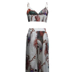 Women's Feather Printed Black Vacation Sexy Strap Pants Set - SJB-DIAMOND ELITES