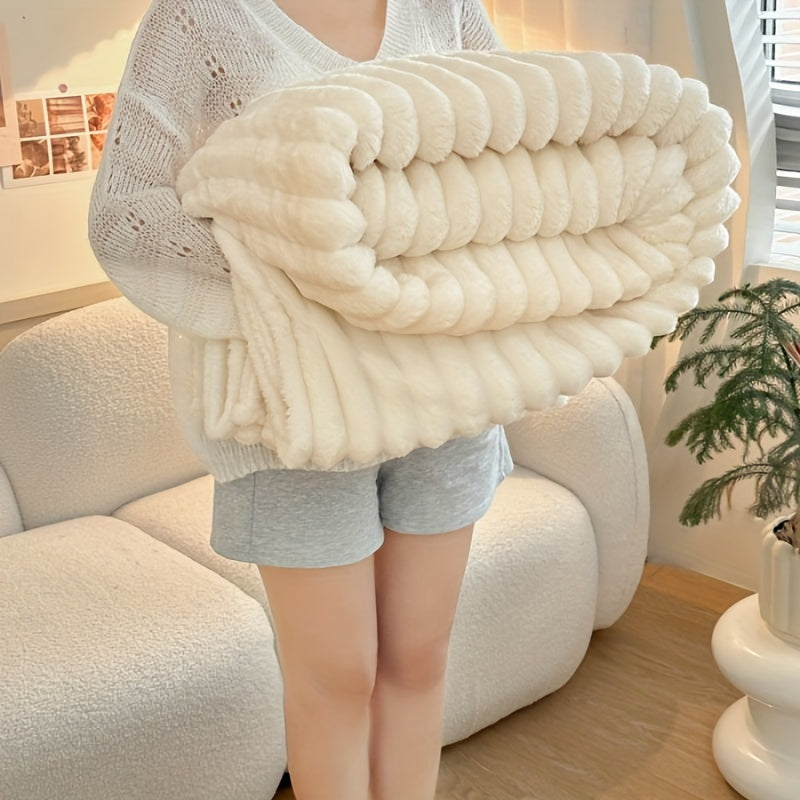 1pc Cozy Double-Sided 3D Rabbit Hair Blanket - Soft, Warm, and Fuzzy for Snuggling Up - Perfect for Office, Outdoor Camping, Sofa, and Gift Giving Lootquake LLC