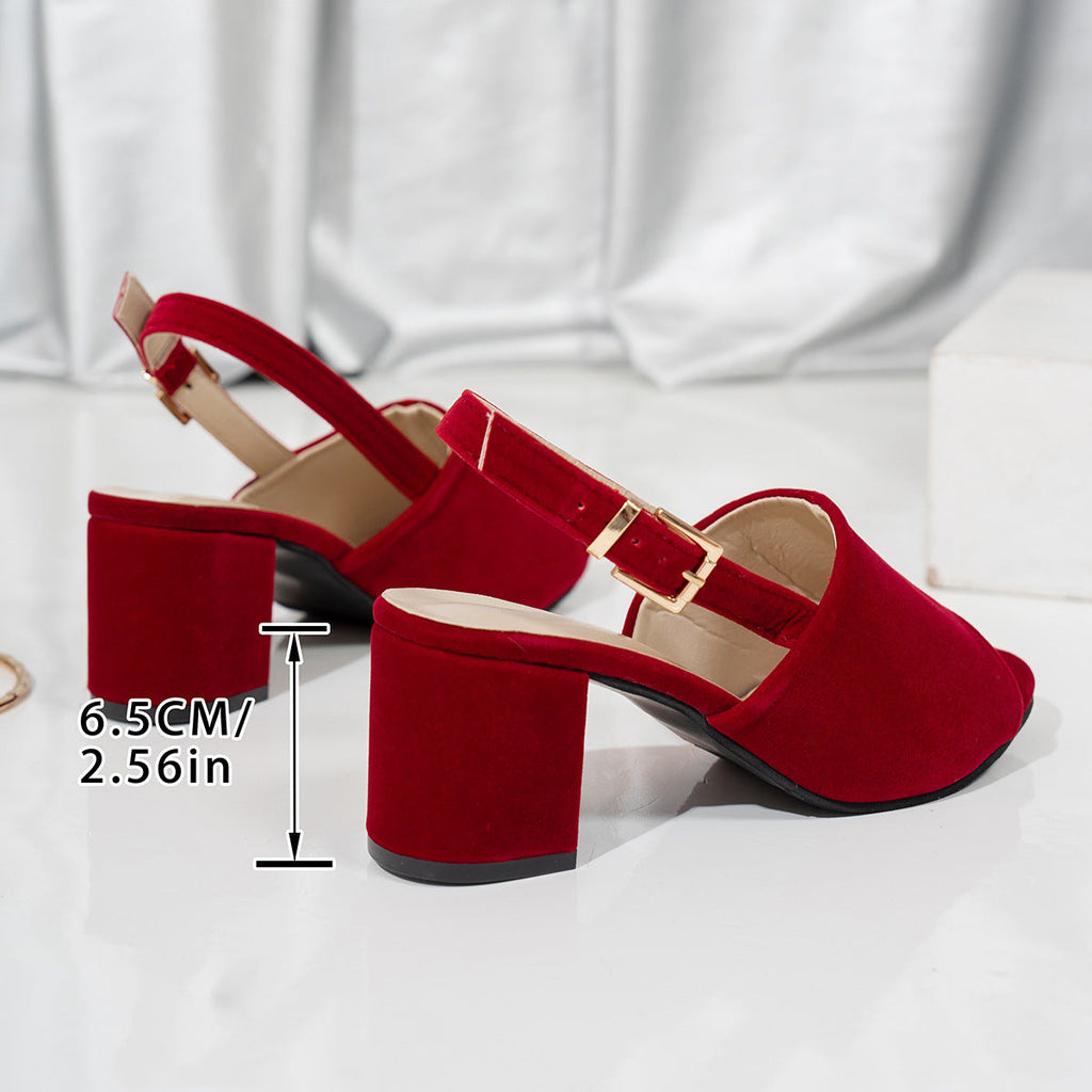 Women's Chunky Heel High Heel Matte Leather Buckle Open Toe Sandals Pi-Mart