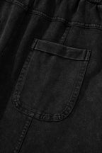 Black Mineral Wash Exposed Seam Wide Leg Cargo Pants