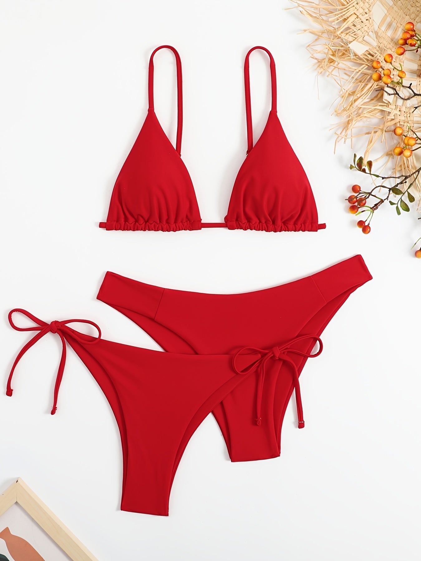 Essential Edge 3-Piece Bikini Set for Women – Solid Color High-Cut Triangle Top Two-Style Bottoms with Side Lace-Up Design & Quick-Drying Comfort – Versatile Women's Swimwear for Summer Pool Beach & Travel Stevvex