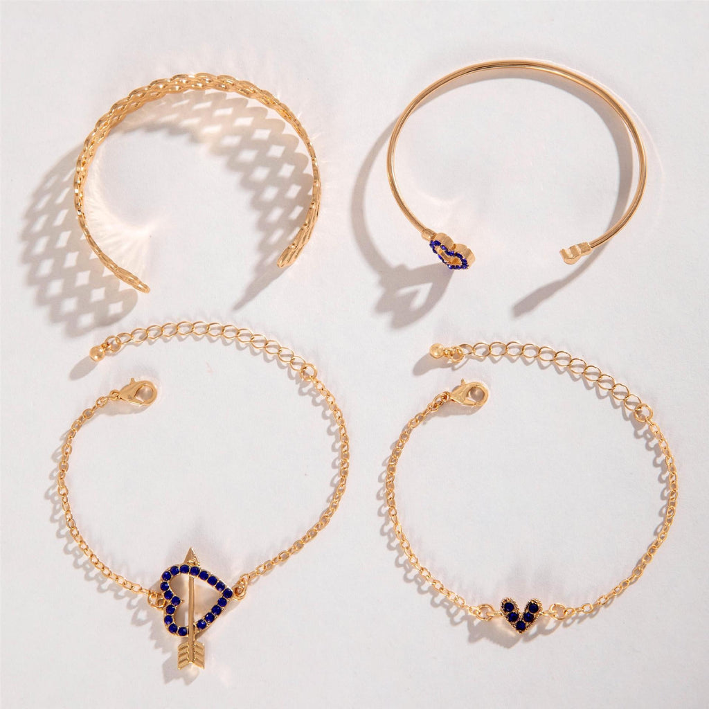 4pcs Blue Flower Love Butterfly Bracelet Set With Rhinestones Design Valentines Day Pi-Mart