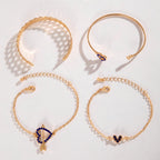 4pcs Blue Flower Love Butterfly Bracelet Set With Rhinestones Design Valentines Day Pi-Mart