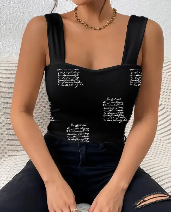 Ladies' V-neck Printed Fashionable Casual Camisole Vest - SJB-DIAMOND ELITES