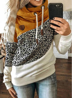 Printed stitching hooded fleece loose sweatshirt Pi-Mart