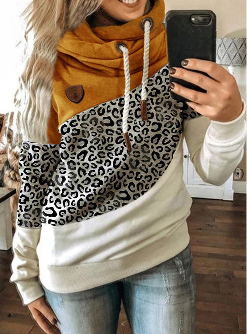 Printed stitching hooded fleece loose sweatshirt Pi-Mart