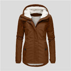Winter Hooded Jacket Solid Color Warm Buckle Zip-up Fleece Jacket With Pockets Women's Casual Jacket Pi-Mart