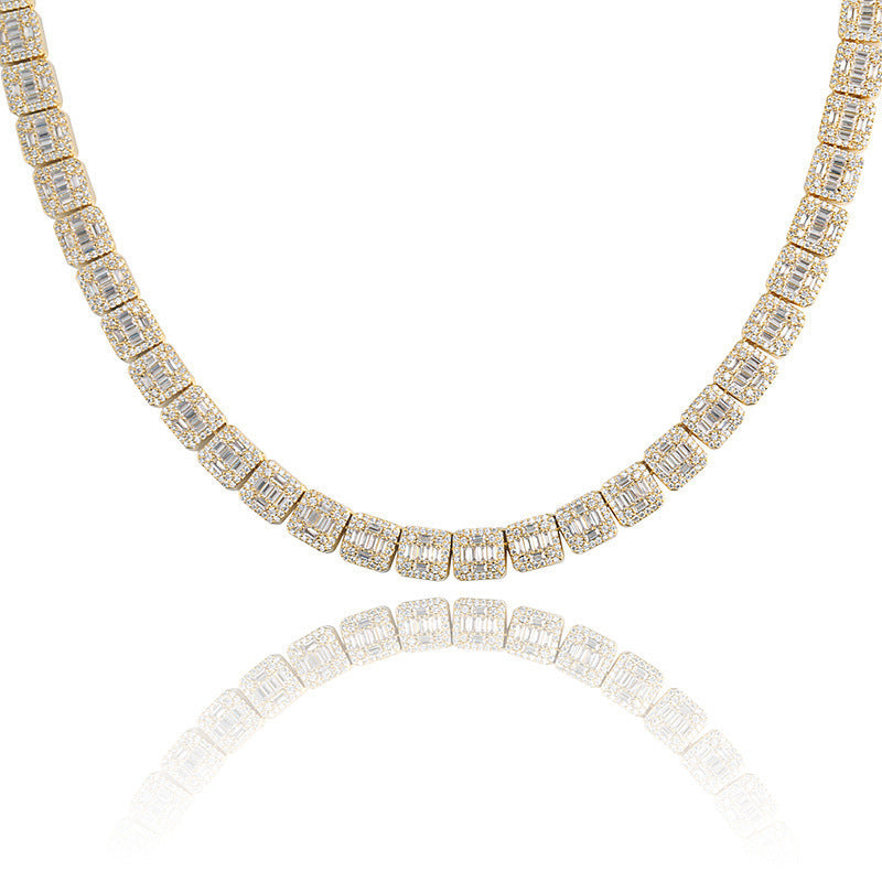 Full bar zircon square men's necklace Pi-Mart