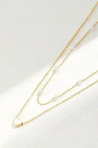 Gold Pearl Heart Necklace - Adjustable Chain - Dainty Layering Pendant