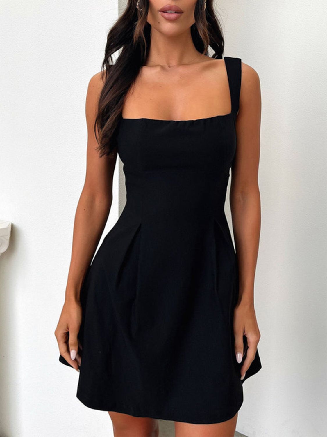 Dark Blue Bow Back Square Neck Mini Dress Luxury Feminine & Flattering Dress For Girls Stevvex