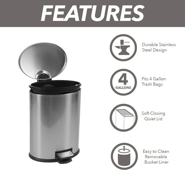 Better Homes & Gardens 1.3 Gallon Trash Can, Oval Bathroom Trash Can, Stainless Steel EasyOptionXY LLC
