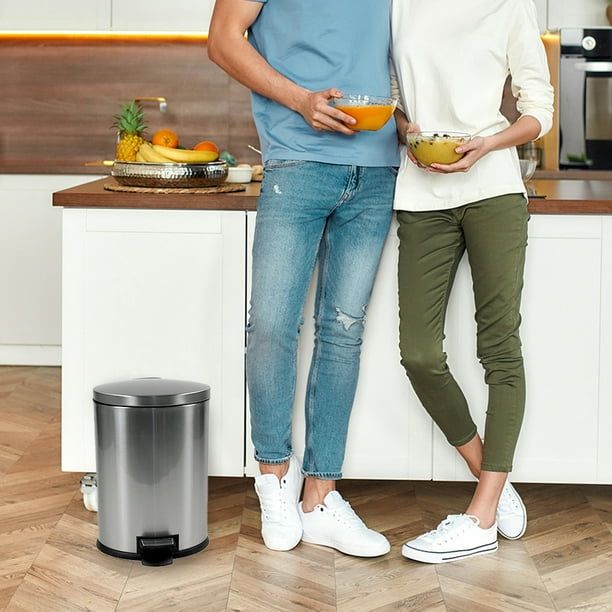 Better Homes & Gardens 1.3 Gallon Trash Can, Oval Bathroom Trash Can, Stainless Steel EasyOptionXY LLC