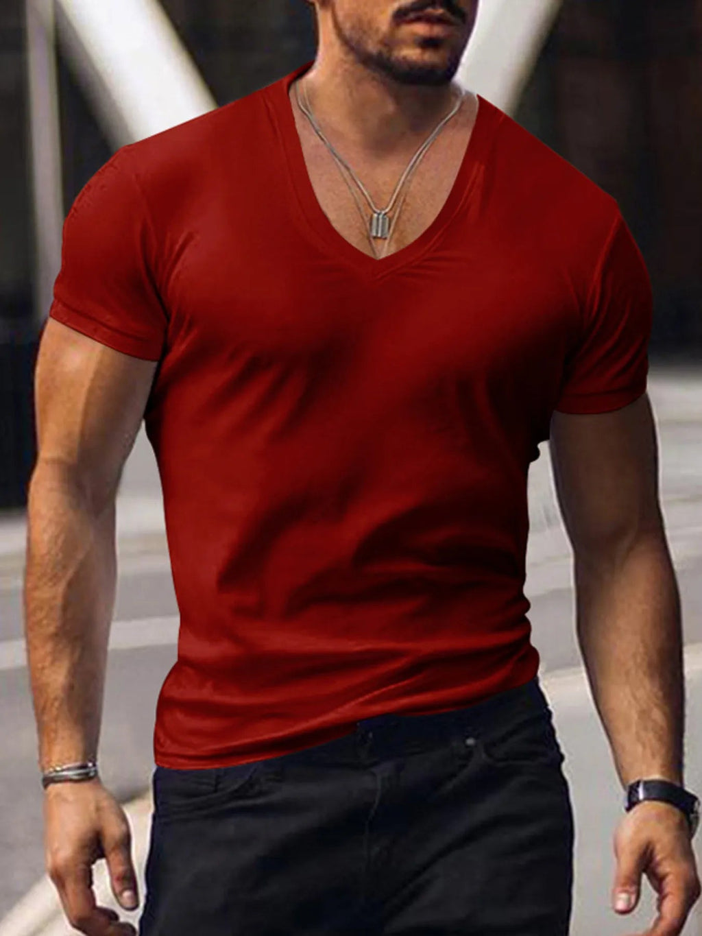 Men's Full Size Basic Style V-Neck Short Sleeve T-Shirt Plus Size THRIXINE