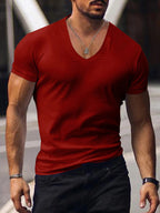 Men's Full Size Basic Style V-Neck Short Sleeve T-Shirt Plus Size THRIXINE
