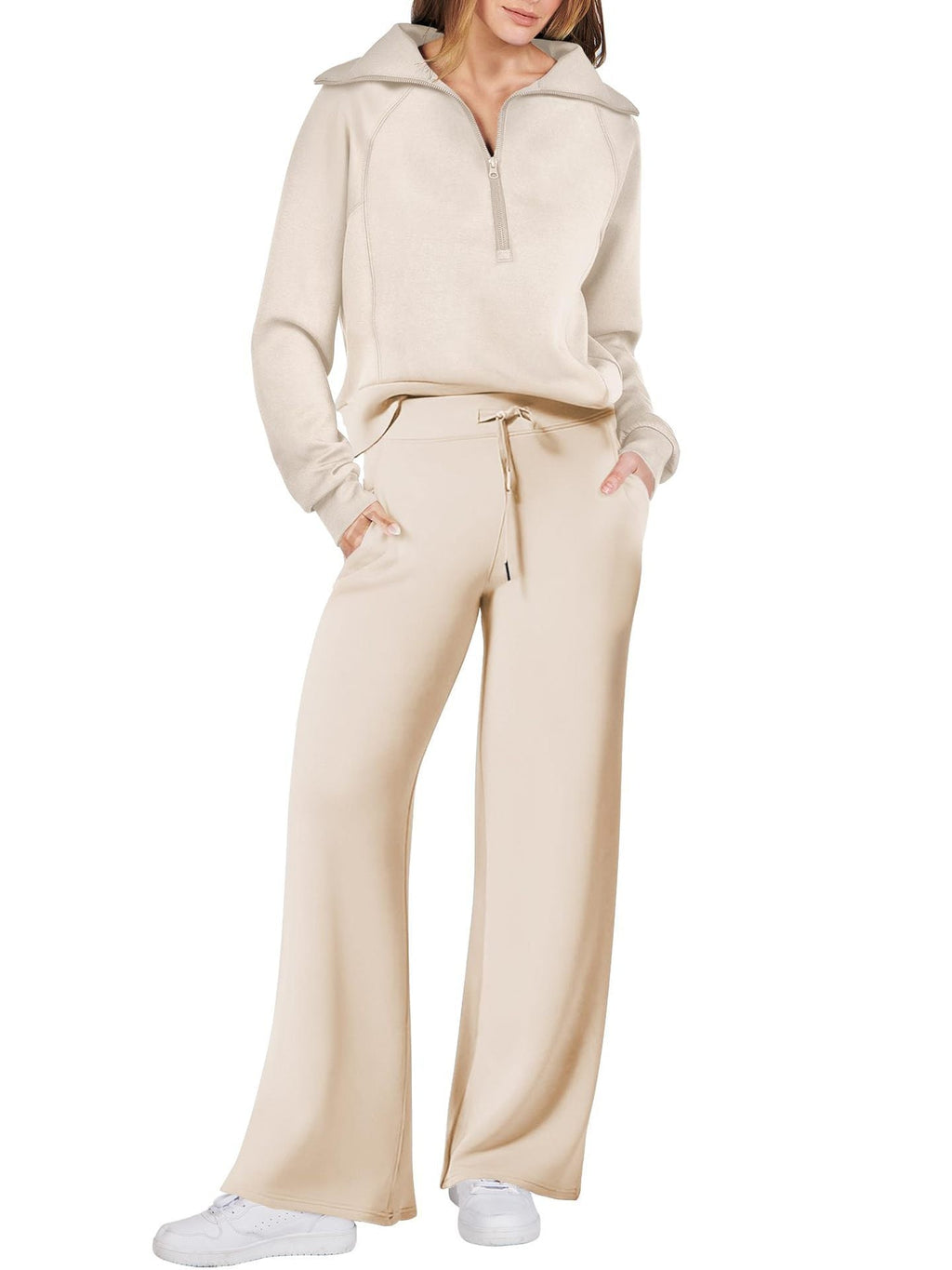 Leisure Sports Suit Long-sleeve Zipper Sweatshirt Wide Leg Pants Two-piece Set Pi-Mart
