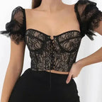 Black lace up mesh sexy crop top - SJB-DIAMOND ELITES