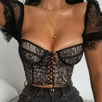 Black lace up mesh sexy crop top - SJB-DIAMOND ELITES