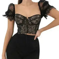 Black lace up mesh sexy crop top - SJB-DIAMOND ELITES