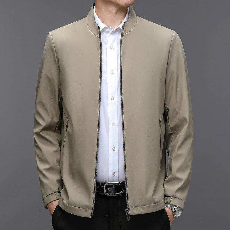 Men's Stand Collar Casual Jacket - Lightweight Middle-Aged Outerwear (Blue/Black/Brown, Sizes 170-195cm) Pi-Mart