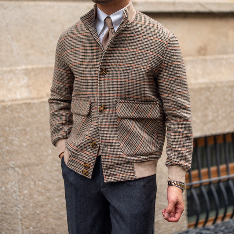 Bomber Jacket Tweed Fleece Cropped Slim-fit Jacket With Stand-up Collar Pi-Mart