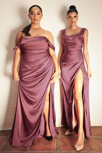 Satin Drape Off The Shoulder Dress Purplish Diva