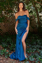 Satin Drape Off The Shoulder Dress Purplish Diva