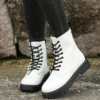 Fashion Lace-up Boots For Women Autumn And Winter Black White Zipper Mid-calf Boots Elegant Low Heel Shoes Pi-Mart