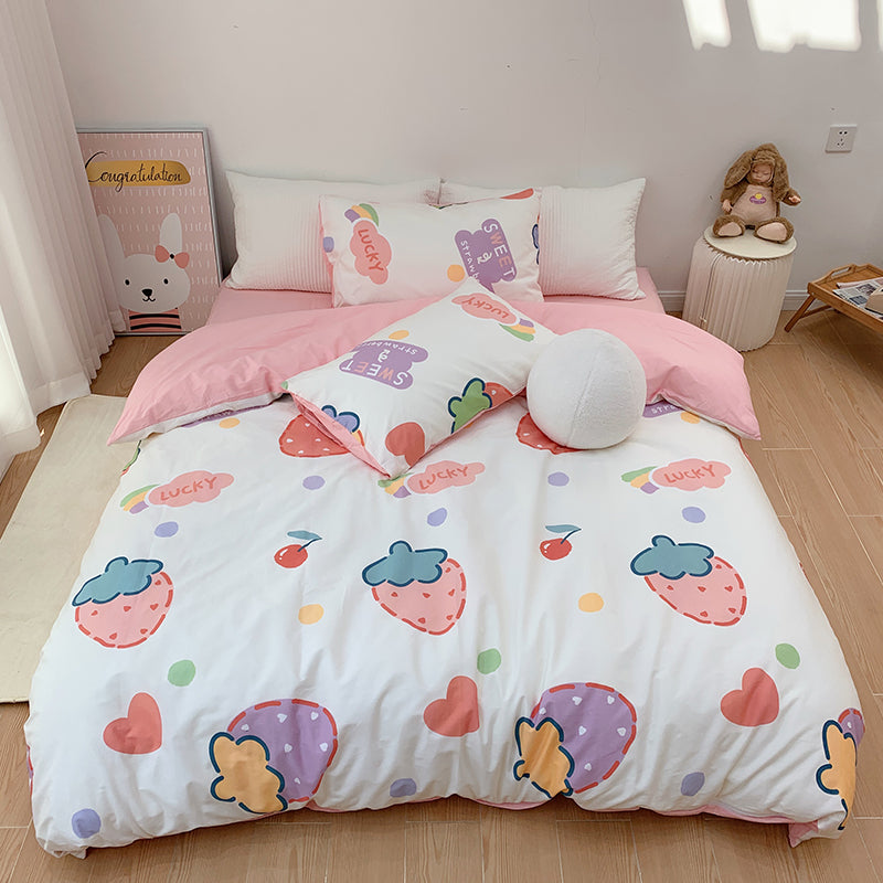 Cotton Four-piece Set Girl Heart Cartoon Pure Cotton  Linen Duvet Cover Bed Pi-Mart