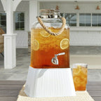 Better Homes & Gardens 2 Gallon Ribbed Clear Glass Beverage Dispenser with Acacia Wooden Lid EasyOptionXY LLC