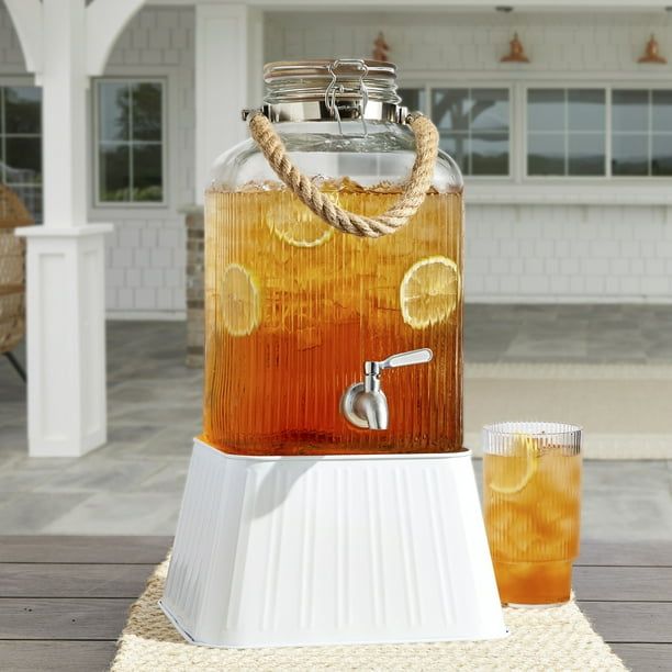 Better Homes & Gardens 2 Gallon Ribbed Clear Glass Beverage Dispenser with Acacia Wooden Lid EasyOptionXY LLC