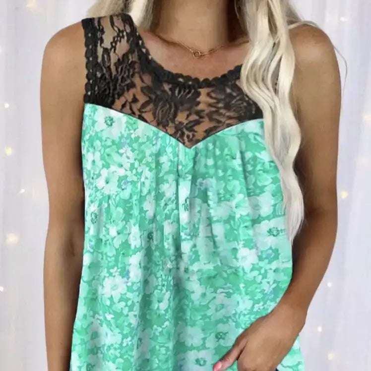 Ladies' Fashionable Casual Solid Color Printed Lace Collar Vest Top - SJB-DIAMOND ELITES