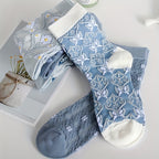 5 Comfy Cartoon Flower Pattern Knitted Socks, Breathable Soft Crew Socks For Outdoor Wearing Lootquake LLC