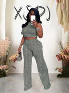 2 Piece Sets Womens Outfits Elegant Stretchy Knitted Summer Suit Sexy Sleeveless Top and Pant Suit Wholesale Dropshipping Purplish Diva