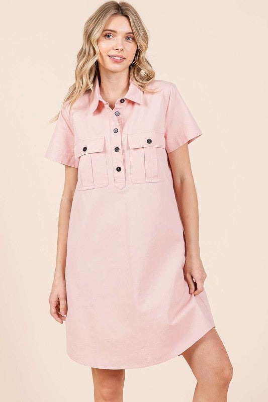 New Button Detail Collared Neck Short Sleeve Shirt Dress For Women – Chic, Trendy, Casual, Unique, Versatile & Classic Elegance Stevvex